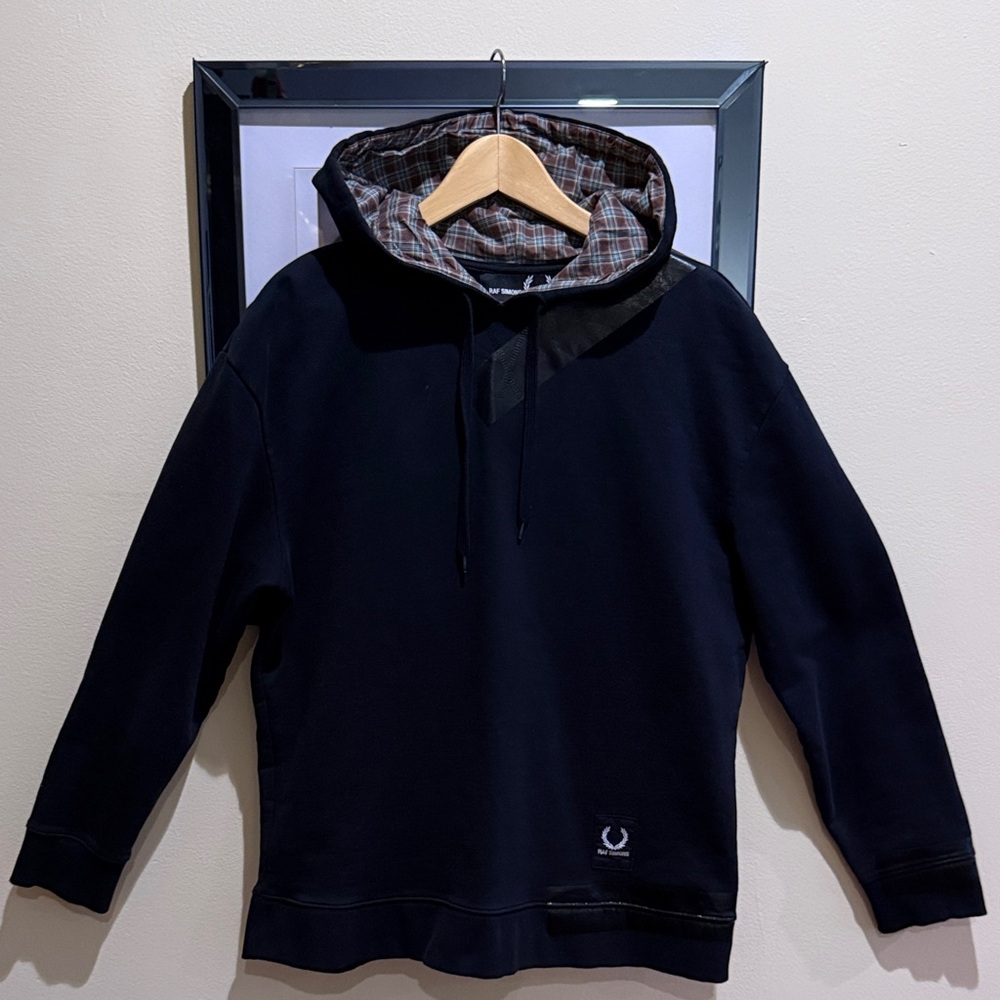 Raf Simons Black Hoodie with Plaid Lining
